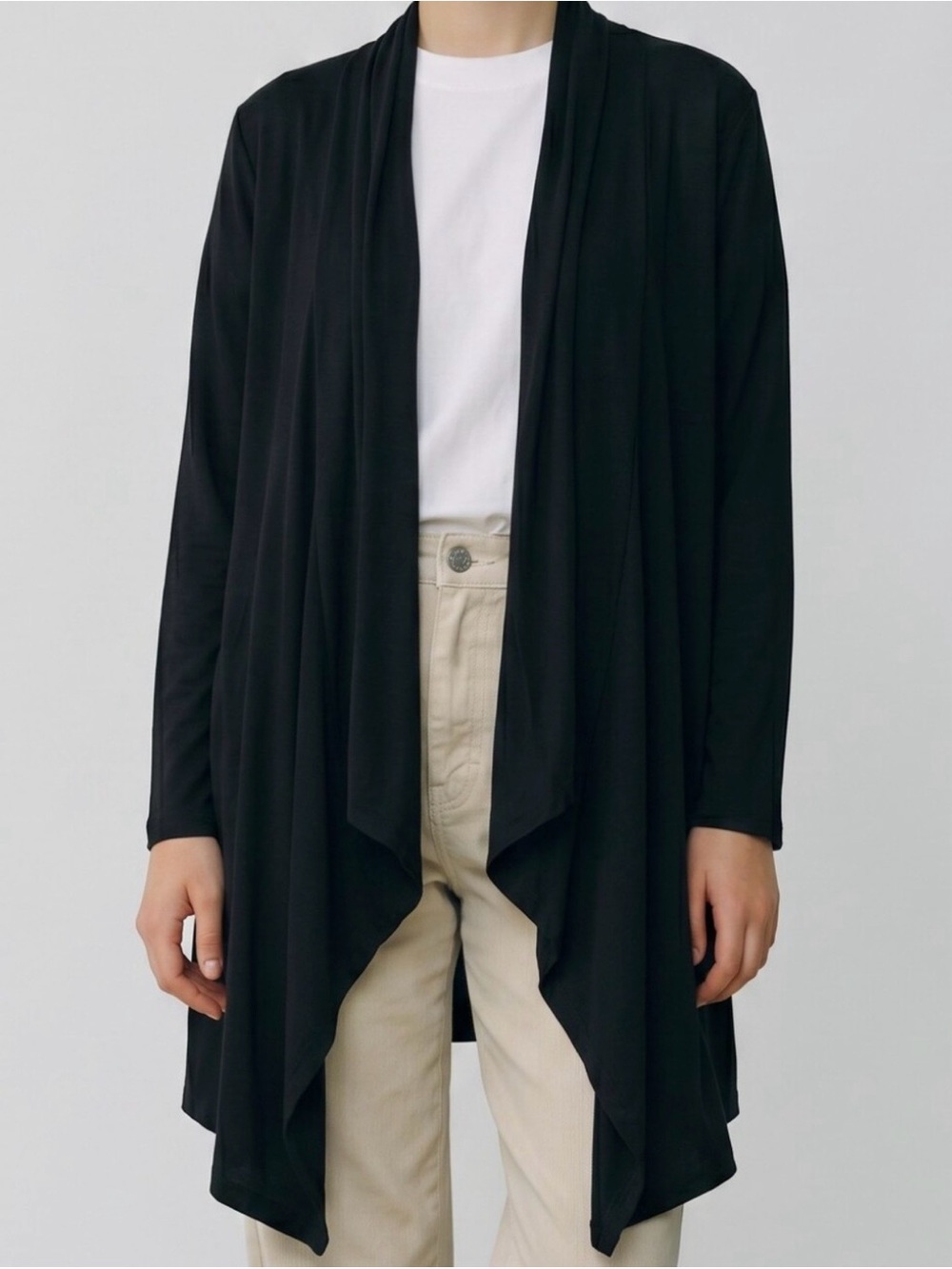 Toad&Co Black Draped Open-Front Cardigan Whisper Medium